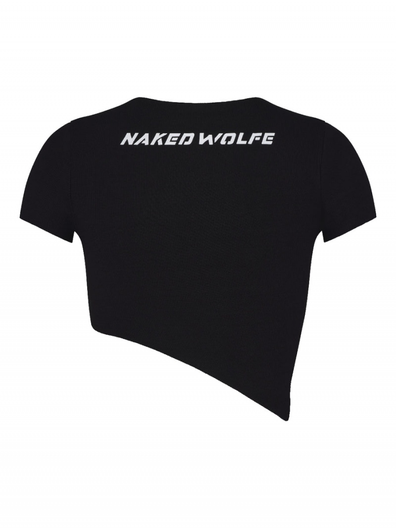 Naked Wolfe Asymmetrical Ženske Ošišane Majice Crne | EUR9769QV