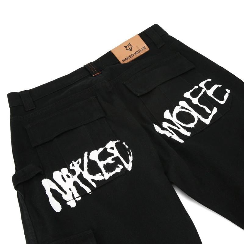 Naked Wolfe Baggy Pocket Cargo Logo Muške Hlače Crne | POP8326LM